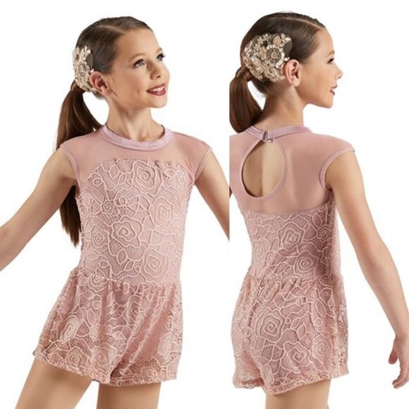 Weissman Dance costume romper pink shorts lace Let It All Go 12177 child MC - Picture 1 of 9
